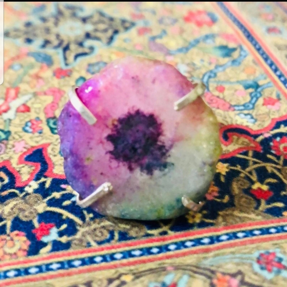 TieDye Natural Quartz Druzy Silver Ring💝
